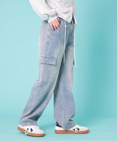 ワイドカーゴデニム デニムセットアップ着用可能 】ヴィンテージケミカルブリーチ