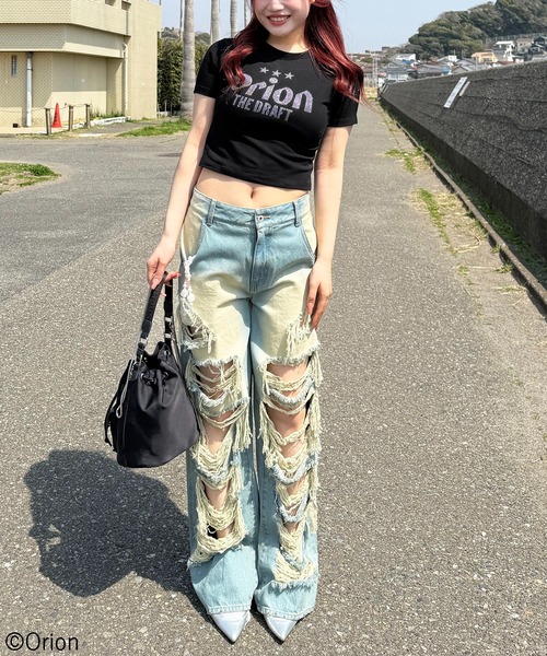 スパイラルガール SPIRALGIRL ラインストーンちびTシャツ （ホワイト） スパイラルガール SPIRALGIRL ラインストーンちびTシャツ