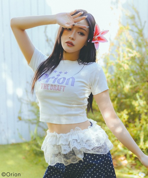 SPIRALGIRL（スパイラルガール）の「【Orion/オリオン】ラインストーンちびTシャツ（Tシャツ/カットソー・レディース・ホワイト/ブラック・FREE）」の12枚目の写真