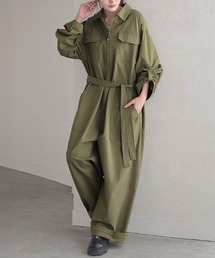 archi サロペット カーキ スタイルデリ STYLE DELI さらさらシボ生地スリット入り