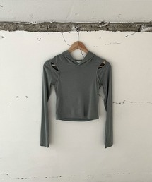 【トレンドライク / Y2K】 ショルダー カットアウト クロップド フーディ