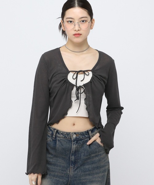 ALAND（エーランド）の「3.3Field Trip／Wリボンデザインカーディガン（カーディガン/ボレロ・レディース・ピンク/イエロー/チャコール・FREE）」の2枚目の写真