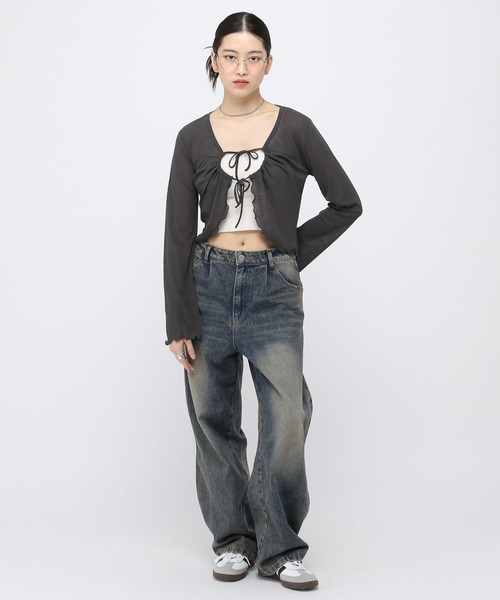 ALAND（エーランド）の「3.3Field Trip／Wリボンデザインカーディガン（カーディガン/ボレロ・レディース・ピンク/イエロー/チャコール・FREE）」の4枚目の写真