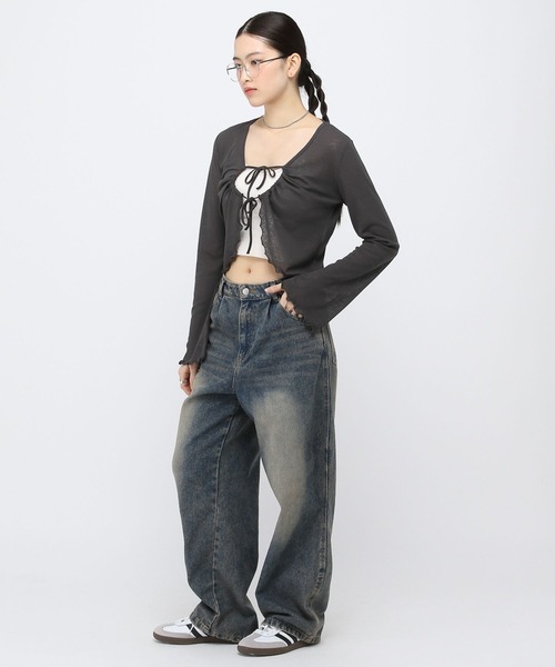 ALAND（エーランド）の「3.3Field Trip／Wリボンデザインカーディガン（カーディガン/ボレロ・レディース・ピンク/イエロー/チャコール・FREE）」の5枚目の写真