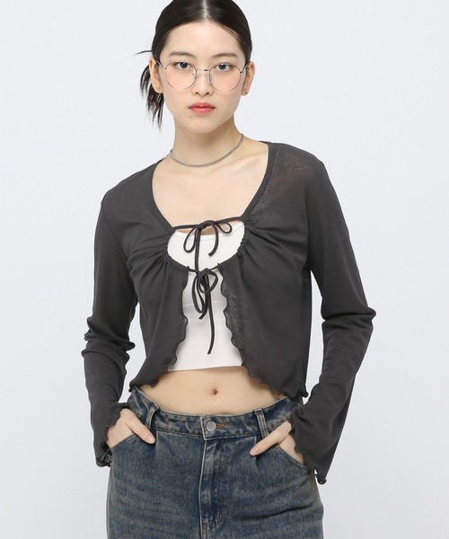 ALAND（エーランド）の「3.3Field Trip／Wリボンデザインカーディガン（カーディガン/ボレロ・レディース・ピンク/イエロー/チャコール・FREE）」の7枚目の写真