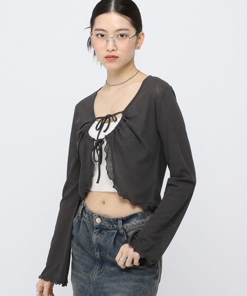 ALAND（エーランド）の「3.3Field Trip／Wリボンデザインカーディガン（カーディガン/ボレロ・レディース・ピンク/イエロー/チャコール・FREE）」の8枚目の写真