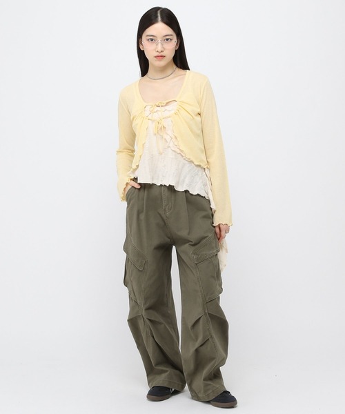 ALAND（エーランド）の「3.3Field Trip／Wリボンデザインカーディガン（カーディガン/ボレロ・レディース・ピンク/イエロー/チャコール・FREE）」の9枚目の写真