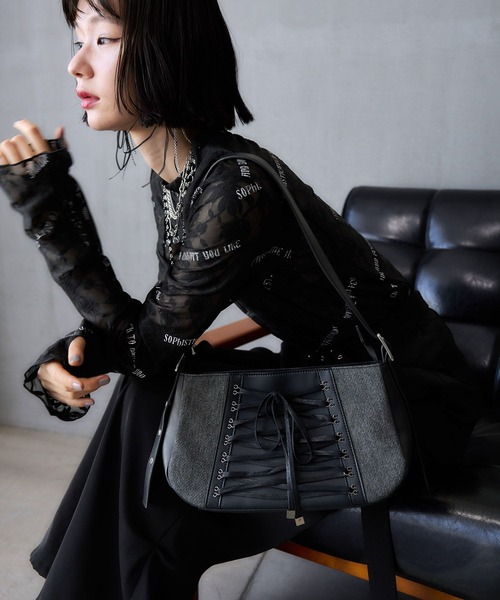 HARE（ハレ）の「デニムレースアップバッグ(HARE)（ハンドバッグ・レディース・ブルー/ブラック・FREE）」の2枚目の写真