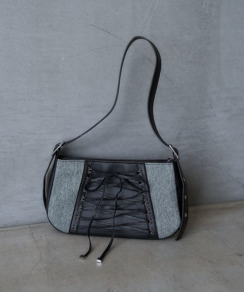 HARE（ハレ）の「デニムレースアップバッグ(HARE)（ハンドバッグ・レディース・ブルー/ブラック・FREE）」の3枚目の写真