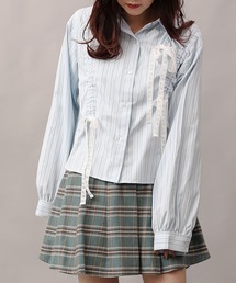 HOOK（フック）の「【HOOK】for girls  アシメトリーシャーリングストライプ柄シャツ（シャツ/ブラウス）」