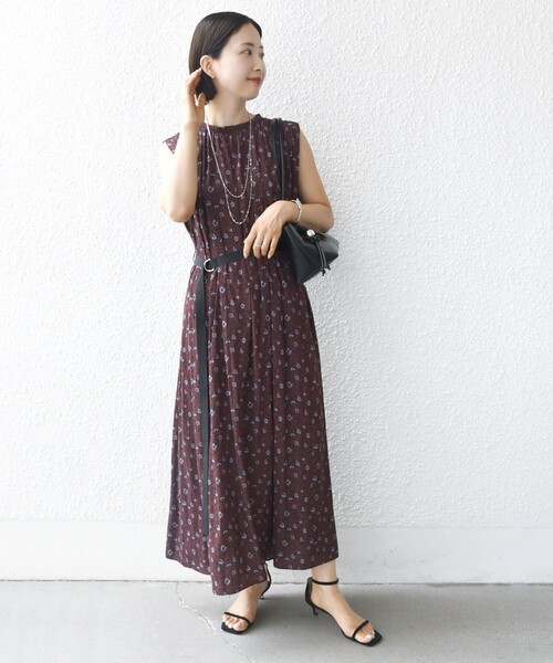 Ｎ　フラワープリント ノースリーブワンピース 他 セール】〈手洗い可能〉割繊 フラワー プリント ノースリーブ