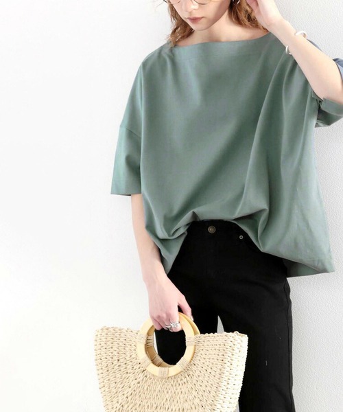 BLANC FICELLE(ブランフィセル)の「5分袖 Tシャツ(Tシャツ/カットソー・レディース・ブラック/アイボリー/グリーン/ホワイト/ベージュ/モカ・M/L/XL)」の6枚目の写真
