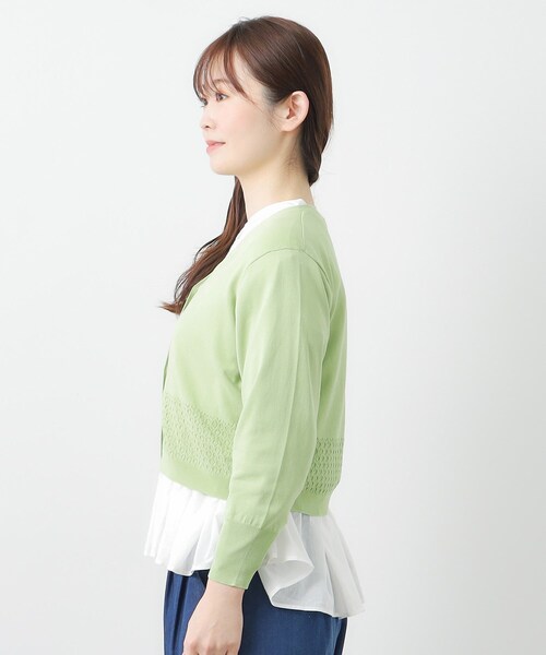 LAURA ASHLEY(ローラアシュレイ)の「【コットンシルク混/7分袖】透かし編みVネックカーディガン(カーディガン/ボレロ・レディース・ネイビー/オフホワイト/グリーン・40/38)」の17枚目の写真