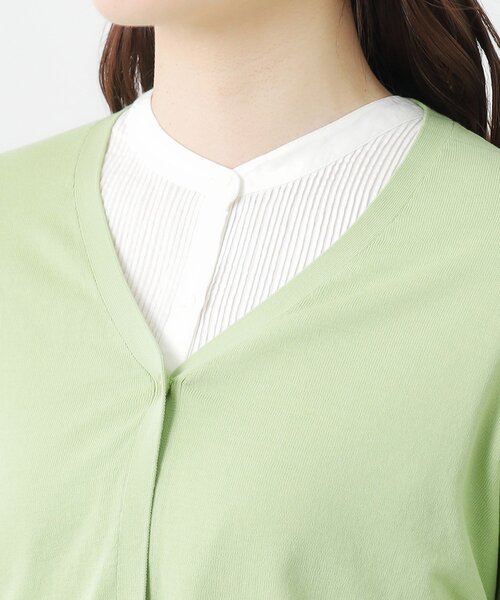 LAURA ASHLEY / ローラ アシュレイ 【コットンシルク混／7分袖】透かし編みVネックカーディガン コットンシルク混／7分袖】透かし編みVネックカーディガン