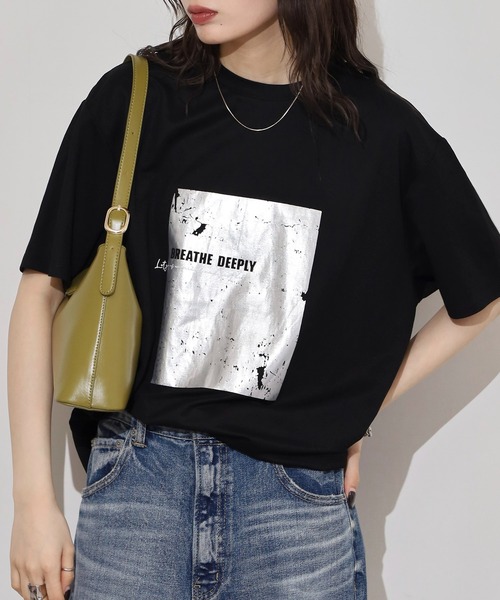 mitis(ミティス)の「mitis 冷感カノコ 箔プリントTシャツ(Tシャツ/カットソー・レディース・ホワイト×シルバー/ホワイト×ゴールド/ブラック×シルバー・M)」の12枚目の写真