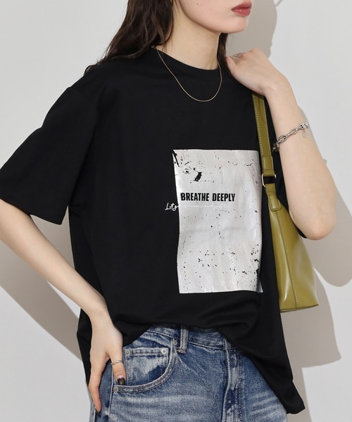 mitis(ミティス)の「mitis 冷感カノコ 箔プリントTシャツ(Tシャツ/カットソー・レディース・ホワイト×シルバー/ホワイト×ゴールド/ブラック×シルバー・M)」の14枚目の写真