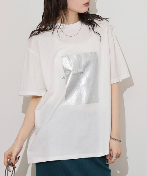 mitis(ミティス)の「mitis 冷感カノコ 箔プリントTシャツ(Tシャツ/カットソー・レディース・ホワイト×シルバー/ホワイト×ゴールド/ブラック×シルバー・M)」の6枚目の写真