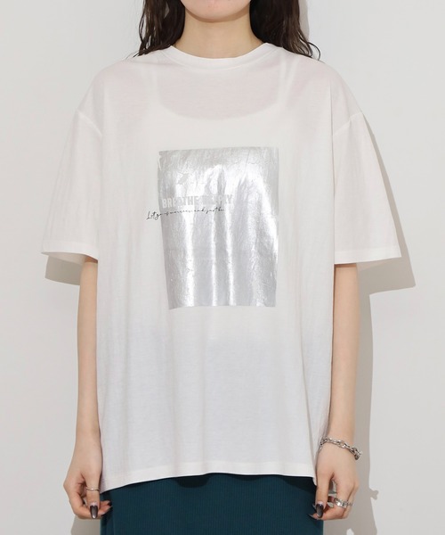 mitis(ミティス)の「mitis 冷感カノコ 箔プリントTシャツ(Tシャツ/カットソー・レディース・ホワイト×シルバー/ホワイト×ゴールド/ブラック×シルバー・M)」の16枚目の写真