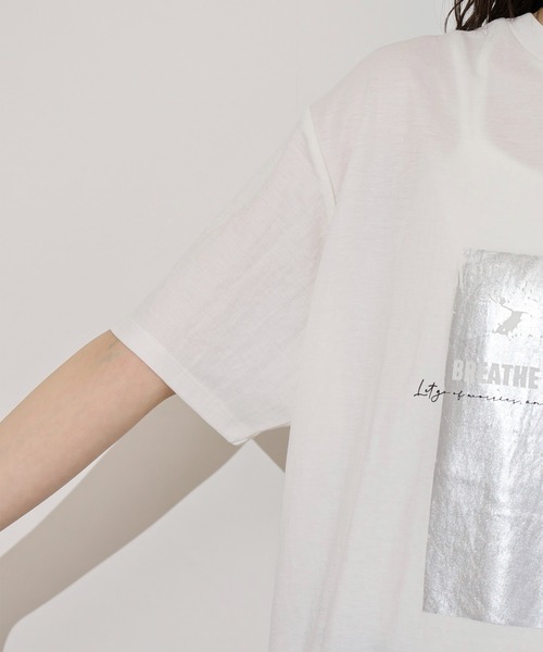 mitis(ミティス)の「mitis 冷感カノコ 箔プリントTシャツ(Tシャツ/カットソー・レディース・ホワイト×シルバー/ホワイト×ゴールド/ブラック×シルバー・M)」の21枚目の写真