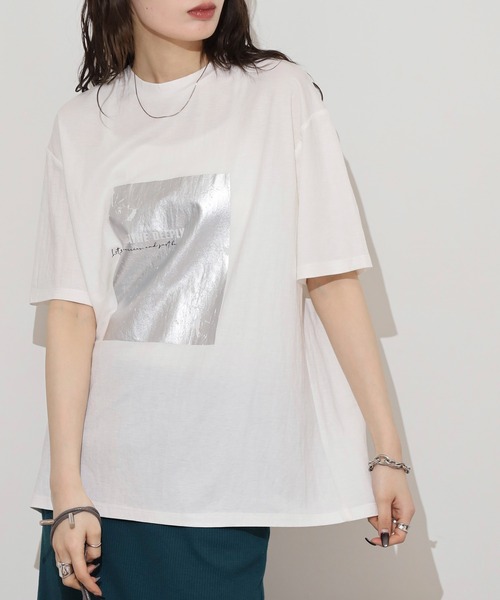 mitis(ミティス)の「mitis 冷感カノコ 箔プリントTシャツ(Tシャツ/カットソー・レディース・ホワイト×シルバー/ホワイト×ゴールド/ブラック×シルバー・M)」の7枚目の写真