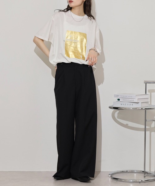 mitis(ミティス)の「mitis 冷感カノコ 箔プリントTシャツ(Tシャツ/カットソー・レディース・ホワイト×シルバー/ホワイト×ゴールド/ブラック×シルバー・M)」の11枚目の写真