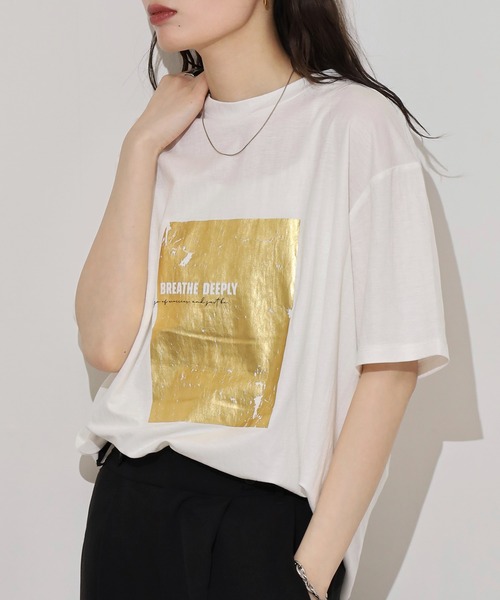 mitis(ミティス)の「mitis 冷感カノコ 箔プリントTシャツ(Tシャツ/カットソー・レディース・ホワイト×シルバー/ホワイト×ゴールド/ブラック×シルバー・M)」の10枚目の写真