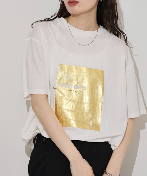mitis(ミティス)の「mitis 冷感カノコ 箔プリントTシャツ(Tシャツ/カットソー・レディース・ホワイト×シルバー/ホワイト×ゴールド/ブラック×シルバー・M)」の9枚目の写真