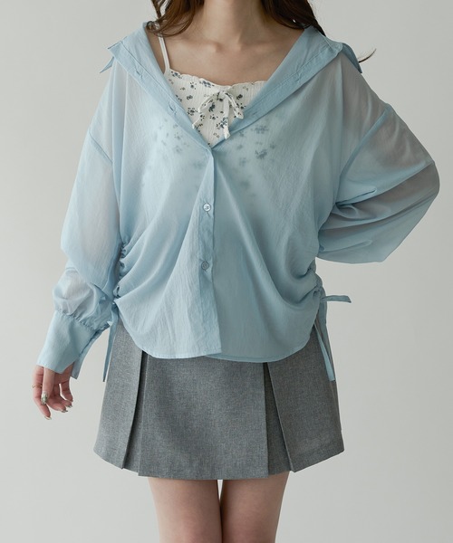 Ambre Neige(アンブルネージュ)の「sheer washer shirring shirt / シアーワッシャーシャーリングシャツ(シャツ/ブラウス・レディース・オフホワイト/ライトブルー・FREE)」の4枚目の写真