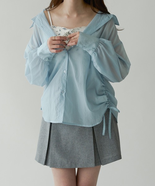 Ambre Neige(アンブルネージュ)の「sheer washer shirring shirt / シアーワッシャーシャーリングシャツ(シャツ/ブラウス・レディース・オフホワイト/ライトブルー・FREE)」の5枚目の写真