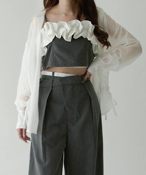 Ambre Neige(アンブルネージュ)の「sheer washer shirring shirt / シアーワッシャーシャーリングシャツ(シャツ/ブラウス・レディース・オフホワイト/ライトブルー・FREE)」の10枚目の写真