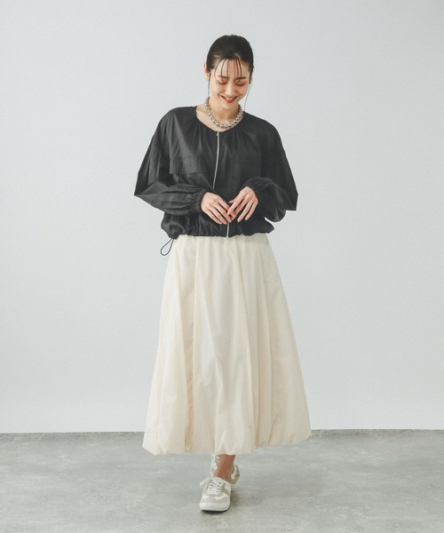 GLOBAL WORK（グローバルワーク）の「エアかるシアーブルゾン/289975（ブルゾン・レディース・ブラック/ライトカーキ/アイボリー・MEDIUM/LARGE）」の9枚目の写真