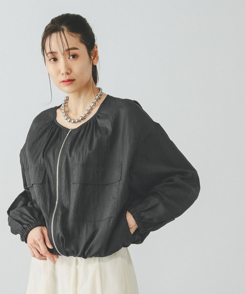 GLOBAL WORK（グローバルワーク）の「エアかるシアーブルゾン/289975（ブルゾン・レディース・ブラック/ライトカーキ/アイボリー・MEDIUM/LARGE）」の10枚目の写真