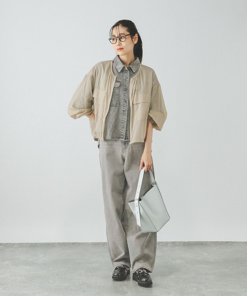 GLOBAL WORK（グローバルワーク）の「エアかるシアーブルゾン/289975（ブルゾン・レディース・ブラック/ライトカーキ/アイボリー・MEDIUM/LARGE）」の12枚目の写真