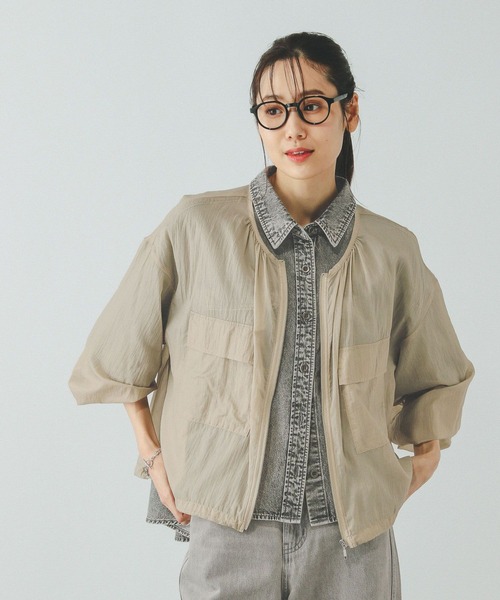 GLOBAL WORK（グローバルワーク）の「エアかるシアーブルゾン/289975（ブルゾン・レディース・ブラック/ライトカーキ/アイボリー・MEDIUM/LARGE）」の14枚目の写真