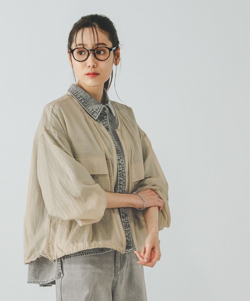 GLOBAL WORK（グローバルワーク）の「エアかるシアーブルゾン/289975（ブルゾン・レディース・ブラック/ライトカーキ/アイボリー・MEDIUM/LARGE）」の15枚目の写真