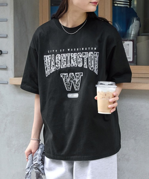 MONO-MART(モノマート)の「カレッジレオパードパッチロゴ刺繍半袖Tシャツ(Tシャツ/カットソー・レディース・ブラック/ホワイト/グレイッシュブルー/スミクロ・FREE)」の15枚目の写真