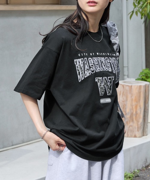 セール】カレッジレオパードパッチロゴ刺繍半袖Tシャツ（Tシャツ