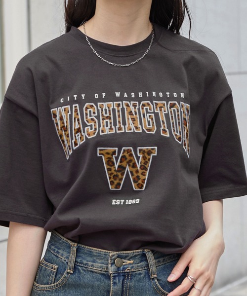 カレッジレオパードパッチロゴ刺繍半袖Tシャツ MONO-MART│MONO-MART