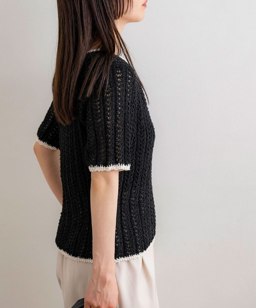 NOAHL（ノアル）の「【NOAHL】配色サマーニットT（Tシャツ/カットソー・レディース・ブラック/グレイッシュベージュ/アイボリー・FREE）」の6枚目の写真