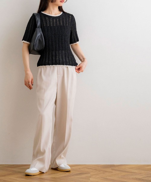 NOAHL（ノアル）の「【NOAHL】配色サマーニットT（Tシャツ/カットソー・レディース・ブラック/グレイッシュベージュ/アイボリー・FREE）」の9枚目の写真