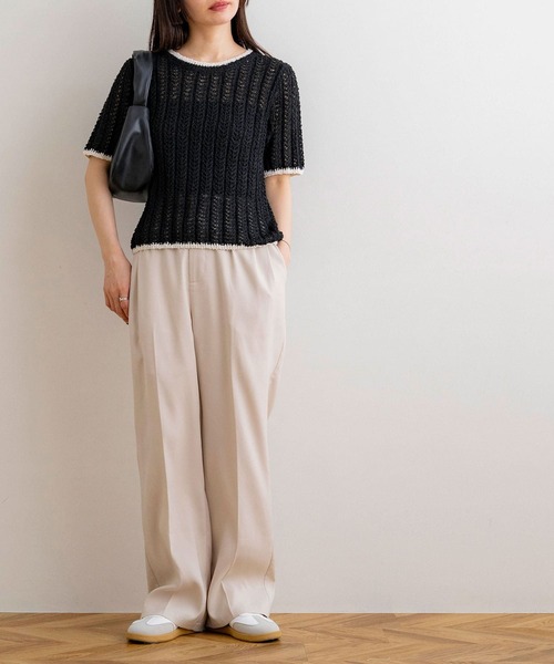 NOAHL（ノアル）の「【NOAHL】配色サマーニットT（Tシャツ/カットソー・レディース・ブラック/グレイッシュベージュ/アイボリー・FREE）」の13枚目の写真