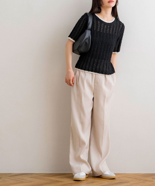 NOAHL（ノアル）の「【NOAHL】配色サマーニットT（Tシャツ/カットソー・レディース・ブラック/グレイッシュベージュ/アイボリー・FREE）」の14枚目の写真