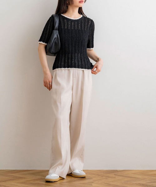 NOAHL（ノアル）の「【NOAHL】配色サマーニットT（Tシャツ/カットソー・レディース・ブラック/グレイッシュベージュ/アイボリー・FREE）」の15枚目の写真