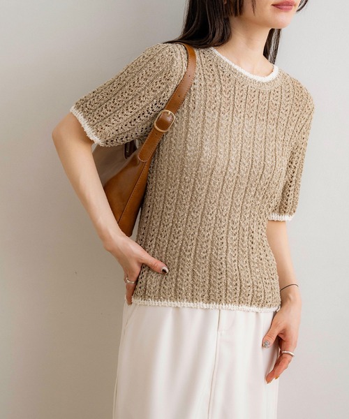 NOAHL（ノアル）の「【NOAHL】配色サマーニットT（Tシャツ/カットソー・レディース・ブラック/グレイッシュベージュ/アイボリー・FREE）」の16枚目の写真