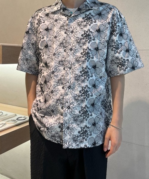 LOVELESS(ラブレス)の「フラワーエンブロイダリーオープンカラーショートスリーブシャツ(シャツ/ブラウス・メンズ・オフホワイト/ブラック・L/M)」の4枚目の写真