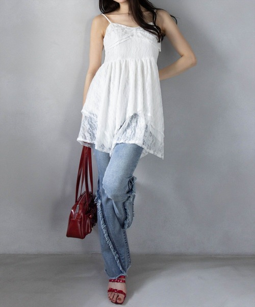 clear（クリア）の「【低身長サイズ有】レースキャミワンピース[着回し力抜群 ガーリー レイヤード]（ワンピース・レディース・オフホワイト/ブラック・F/XS）」の8枚目の写真