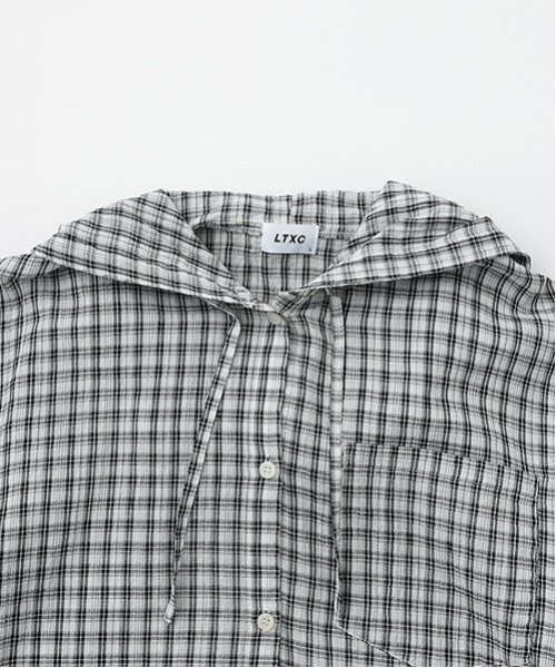 LOVETOXIC（ラブトキシック）の「【LTXC】チェックシアーパーカ（シャツ/ブラウス・キッズ・サックスブルー/オフホワイト・L:160cm/S:140cm/M:150cm）」の9枚目の写真