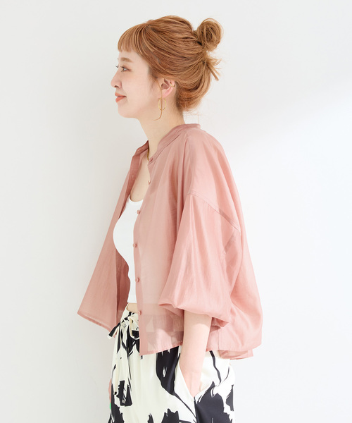 B.C STOCK(ベーセーストック)の「《追加》ウォッシャブル / オーガンディクロップシャツ(シャツ/ブラウス・レディース・ブラック/ホワイト/ピンク・FREE)」の6枚目の写真