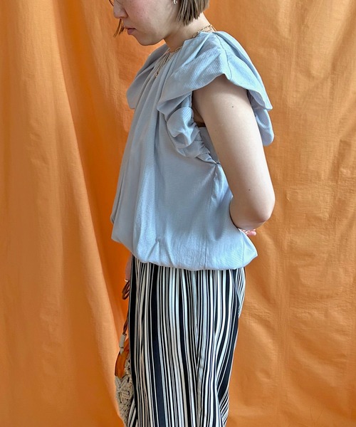 LHELBIE(レルビエ)の「シアーチェックバルーントップス(シャツ/ブラウス・レディース・ブラック/グレイッシュブルー/オフホワイト・M)」の16枚目の写真