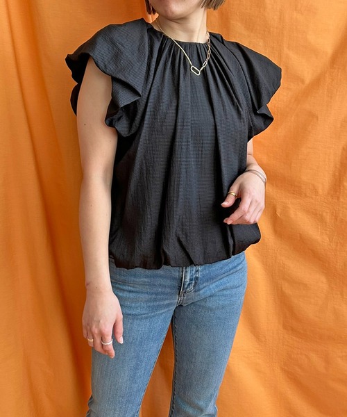 LHELBIE(レルビエ)の「シアーチェックバルーントップス(シャツ/ブラウス・レディース・ブラック/グレイッシュブルー/オフホワイト・M)」の14枚目の写真